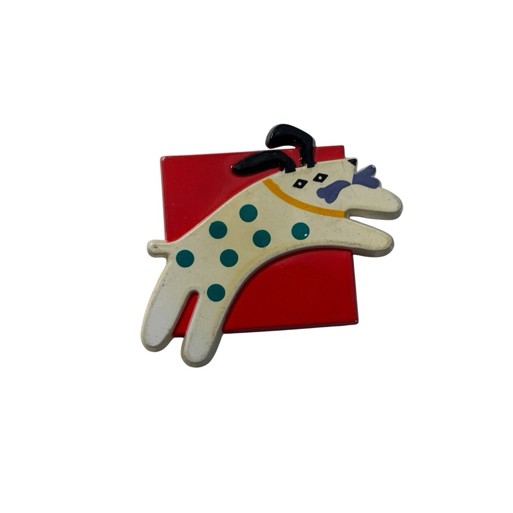 Vintage Hallmark Cards 1987 Plastic Leaping Spotted Puppy Dog Brooch Pin